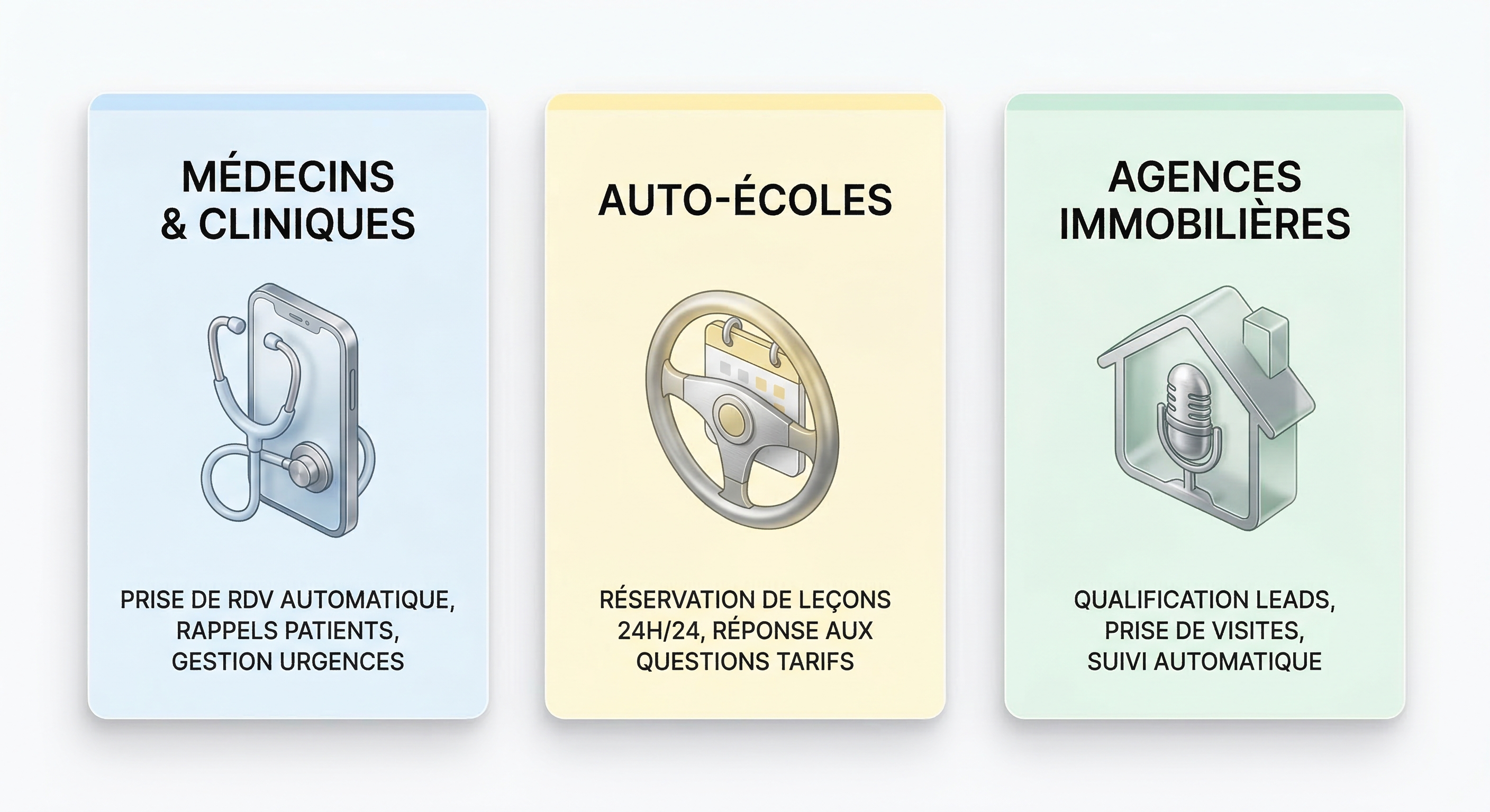 Cas d'usage de l'agent vocal IA par secteur : médecins, auto-écoles, immobilier