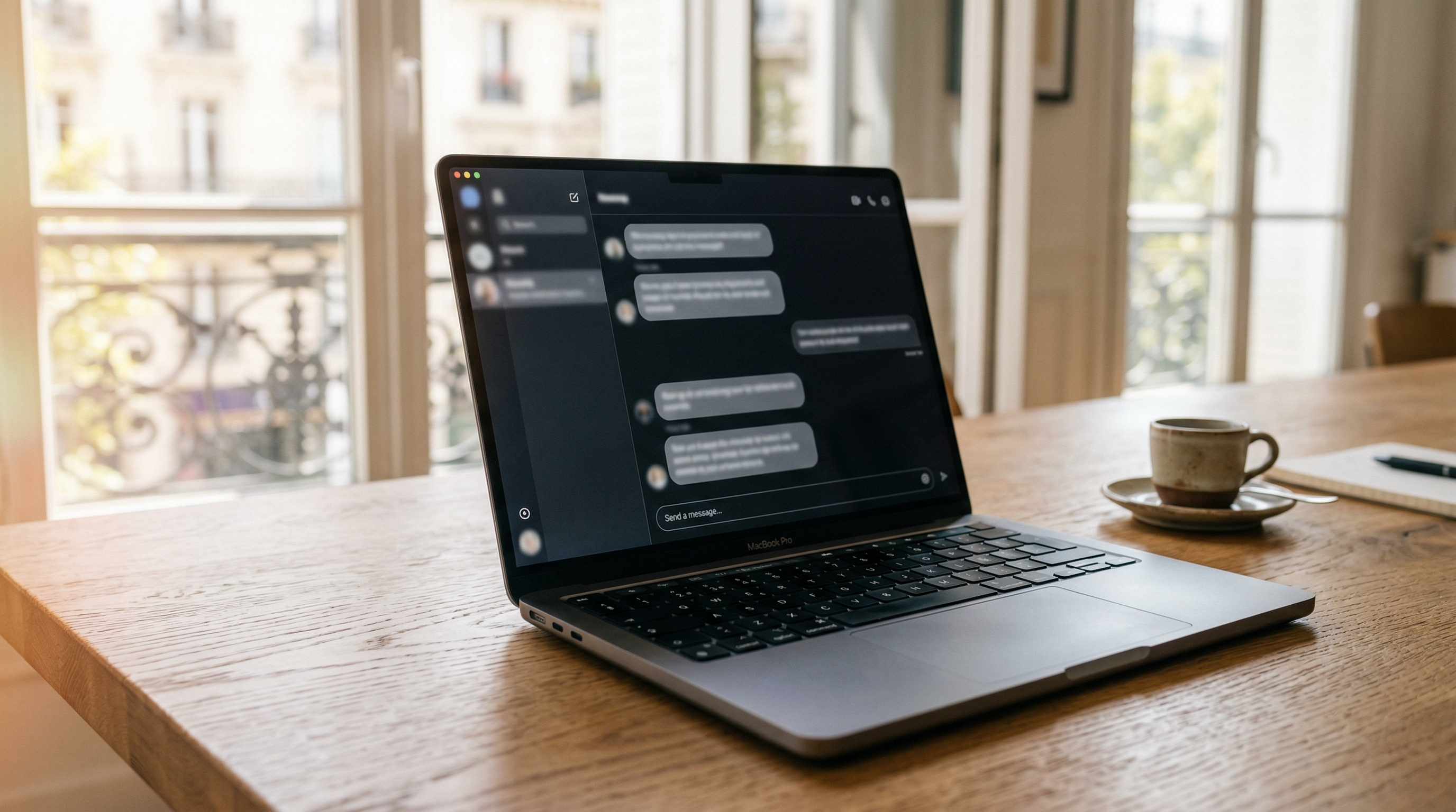 Chatbot intelligent - interface de conversation IA sur ordinateur portable dans un bureau moderne