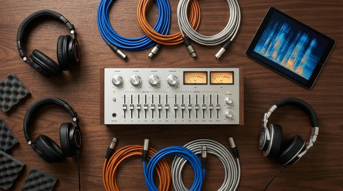 Laboratoire d'analyse acoustique avec oscilloscopes et spectrogrammes de voix IA comparées sur écran professionnel