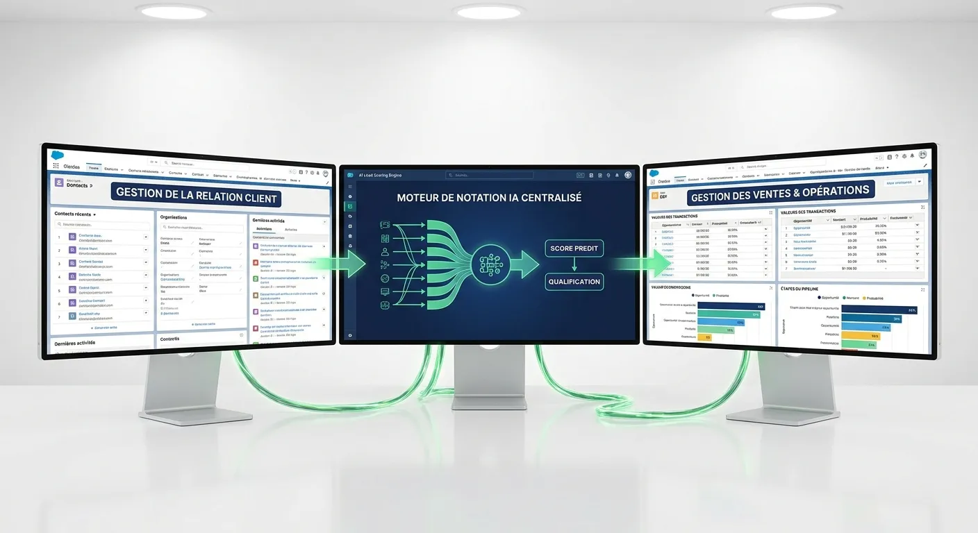Intégration moteur de scoring IA dans CRM Salesforce HubSpot Pipedrive